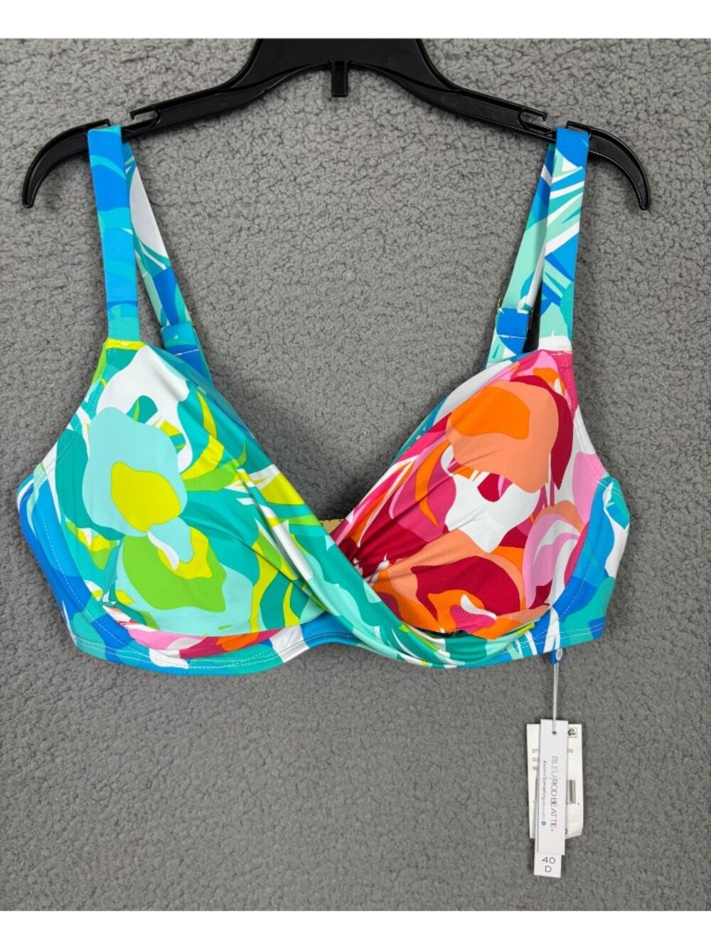 Bleu Rod Beattie Women's Twist-Front Underwire Floral Bikini Top Size 40D NWT's.